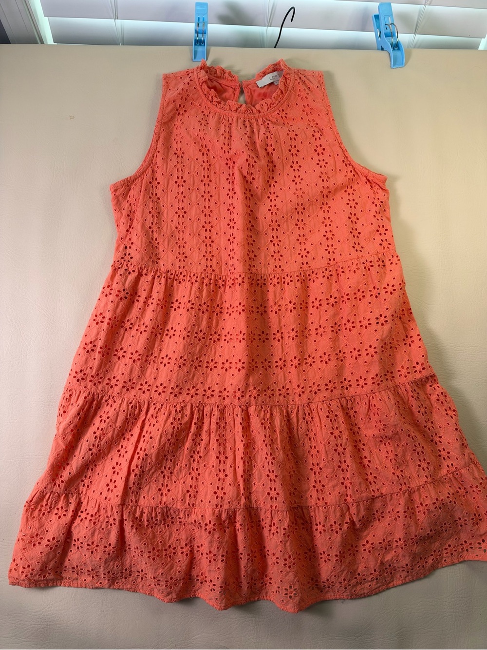 Loft tiered Eyelet dress orange medium petite